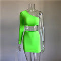 women sets one shoulder orange and green two pieces sets sexy tops and skirts tracksuits matching sets