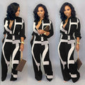 Autumn new sexy long sleeved lace up printed jumpsuit for women