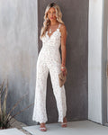 Spring And Summer Cross-Border Women's Solid Color Lace Jumpsuit Sexy Backless High Waist Suspender Jumpsuit