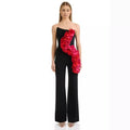 European and American fashion red sticker wide leg jumpsuit