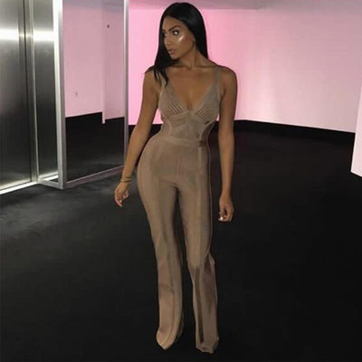 Bandage Jumpsuits Women Sexy Sleeveless Boot Cut Rompers Bodycon Overalls Summer Club Party Long Bodysuits