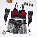 Erotic Lingerie 5-Piece Set New Tassel Waistband Lace Splicing With Gloves