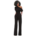 Solid color diagonal collar button up jumpsuit wide leg pants