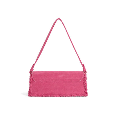 Pink Fringe Women's Canvas Underarm Shoulder Bag Small Flap Over Clutch Handbag Unique Single Sling Purse