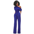 Solid color diagonal collar button up jumpsuit wide leg pants