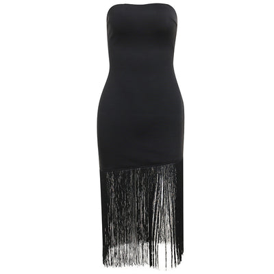 Dress Summer New Tassel Sexy Strapless Split Dress Women