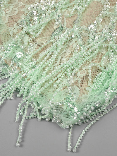 Beaded fringe light green strapless dress, birthday party performance dress