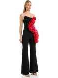 European and American fashion red sticker wide leg jumpsuit