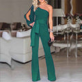 Womail bodysuit Women Summer Casual Solid Long Sleeve Cold Shoulder Jumpsuit Clubwear Wide Leg Jumpsuit