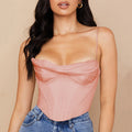 Women's Sexy Pile Collar Satin Fishbone Pleated Camisole Tops