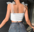 Bandage Straps Solid White Top Ladies Summer Beach Camisole Tank Top Sleeveless Women Bralette Crop Tops