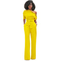 Solid color diagonal collar button up jumpsuit wide leg pants