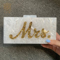 Mrs Letter Evening Bags For Women Bridal Clutches Bag White Marble Wedding Party Handbag Sequins Designer Chain Shoulder Handbag