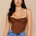 Women's Sexy Pile Collar Satin Fishbone Pleated Camisole Tops