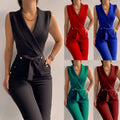 Button up V-neck sleeveless slim fit jumpsuit