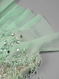 Beaded fringe light green strapless dress, birthday party performance dress