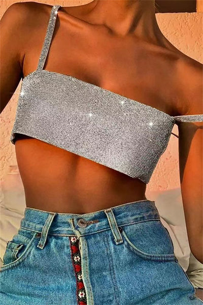 Ladies Summer New Sexy Sling Metal Rhinestone Vest Top