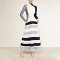 Pleated 2 Pieces Set Gradient Turtleneck Long Sleeves Thin Tops Color Block High Waist Skirts Elegant