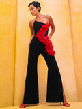 European and American fashion red sticker wide leg jumpsuit