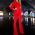 Womail bodysuit Women Summer Casual Solid Long Sleeve Cold Shoulder Jumpsuit Clubwear Wide Leg Jumpsuit