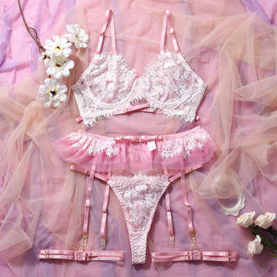 New lace perspective bow sexy lingerie set