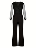 European and American women's mesh powder patchwork jumpsuit