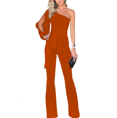 Womail bodysuit Women Summer Casual Solid Long Sleeve Cold Shoulder Jumpsuit Clubwear Wide Leg Jumpsuit