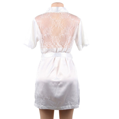 Female Lingerie Bathrobes Summer Short Sleeve Babydoll Nightgown Lace Patchwork XL-5XL Sexy Robes Sleepwear