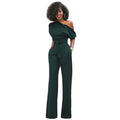 Solid color diagonal collar button up jumpsuit wide leg pants