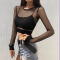 Sexy Fishnet Women Crop Top Summer New Brazilian Solid Mesh Summer Top T Shirts For Women Long Sleeve Top Tees Hot