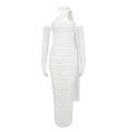 White Glove Mesh Ribbon Long Dress Hanging Neck Dress