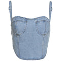 Denim tank top with suspender for slimming and slimming figure, niche short top for outdoor and indoor wear