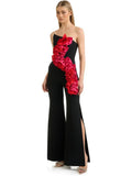 European and American fashion red sticker wide leg jumpsuit