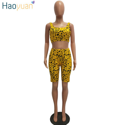 Snake Print 2 Piece Outfits for Women Tracksuit Summer Crop Top+Biker Shorts Sweat Suit Sexy Club Two Pcs Matching Sets