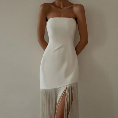 Dress Summer New Tassel Sexy Strapless Split Dress Women