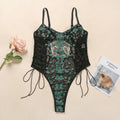 Erotic Lingerie Lace Flower Embroidery Lace-Up Sexy Perspective Temptation Jumpsuit For Women