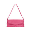 Pink Fringe Women's Canvas Underarm Shoulder Bag Small Flap Over Clutch Handbag Unique Single Sling Purse