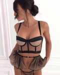 Funny Lingerie Women's Mesh Steel Ring Bra Lace Garter G-String Sexy Suit