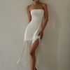 Dress Summer New Tassel Sexy Strapless Split Dress Women