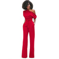 Solid color diagonal collar button up jumpsuit wide leg pants