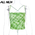 ALLNeon E-Girl Tie Dye Backless Bandage Party Tops Fashion Summer Hollow Out Sexy Camis Tops Chic Vintage Sweet Green Crop Tops